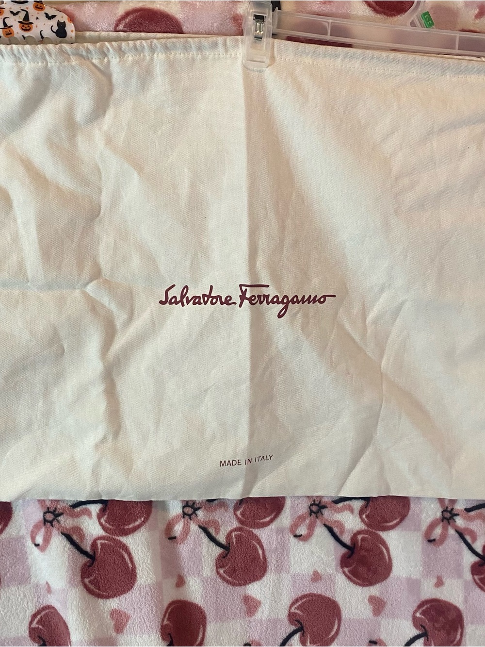 Salvatore Ferragamo Cream Dust Bag with Burgundy Logo